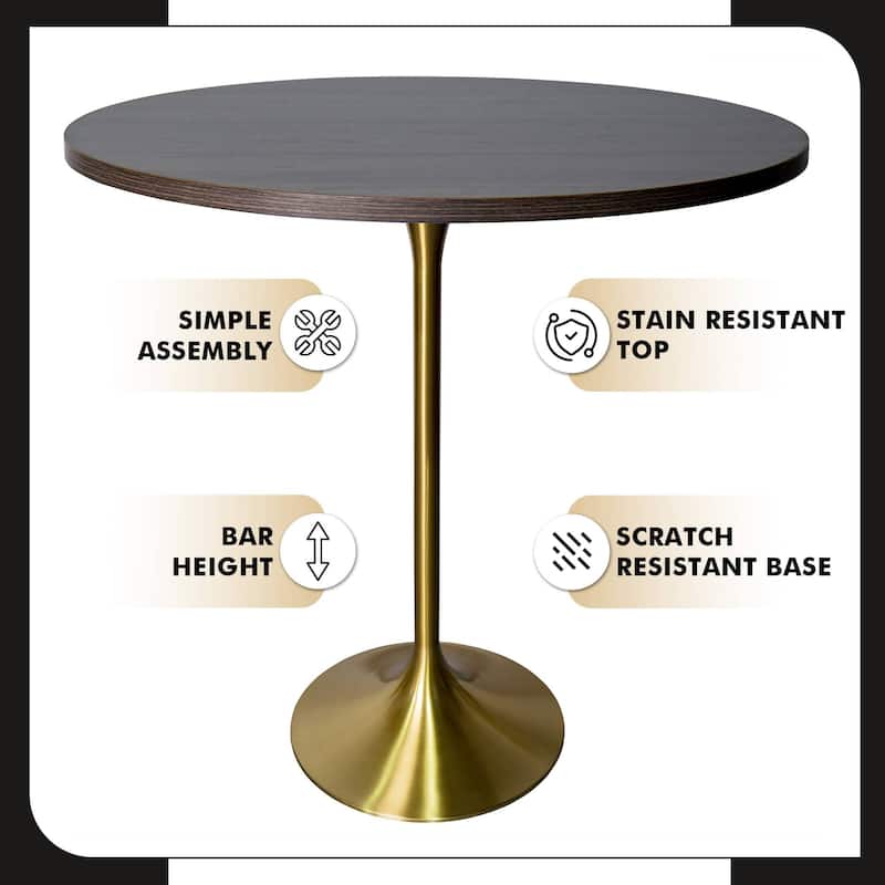 LeisureMod Verve 36" Round Dining Table with MDF Wood TableTop and Brushed Gold Base for Kitchen & Dining Room