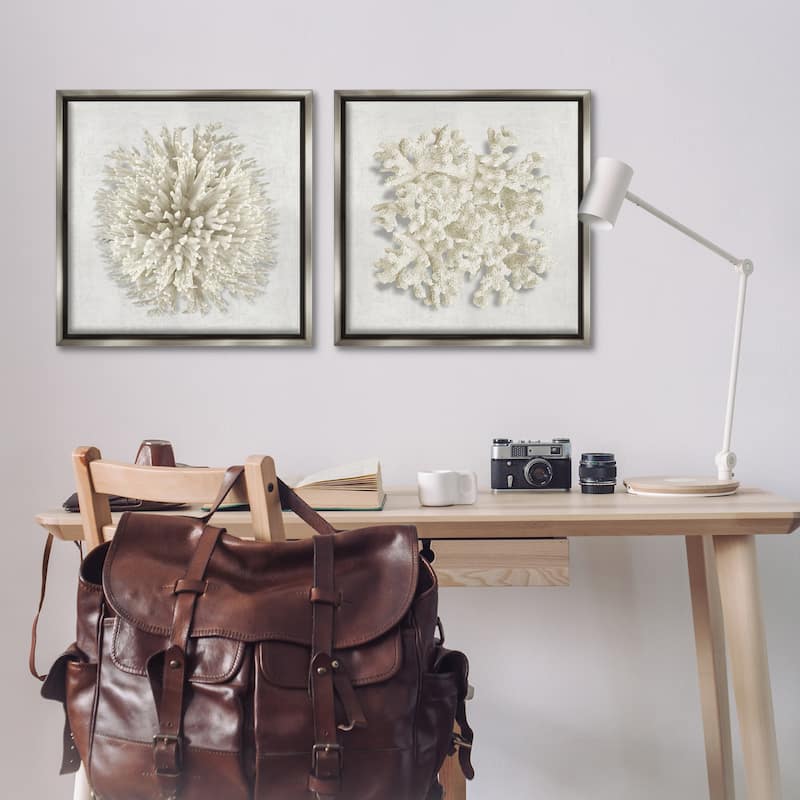 Stupell Distinct Natural Coral Framed Floater Canvas Wall Art Design By Caroline Kelly (Set of 2)