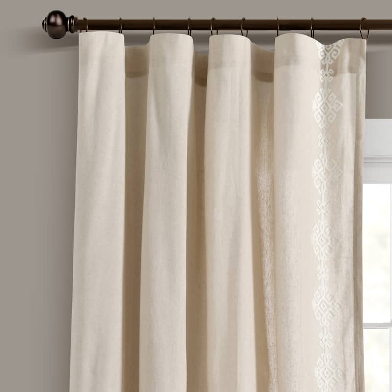 Lush Decor Luxury Modern Geo Linen Like Embroidery Border Window Curtain Panel - Neutral