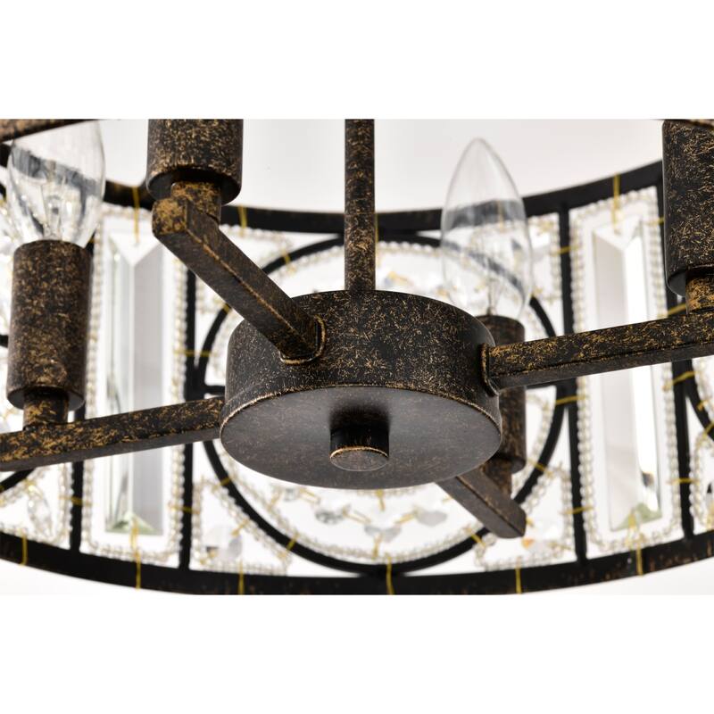 Sigyn Caged Drum Semi-Flushmount Ceiling Lamp with Crystal Ornaments Antique Bronze - Antique-Bronze
