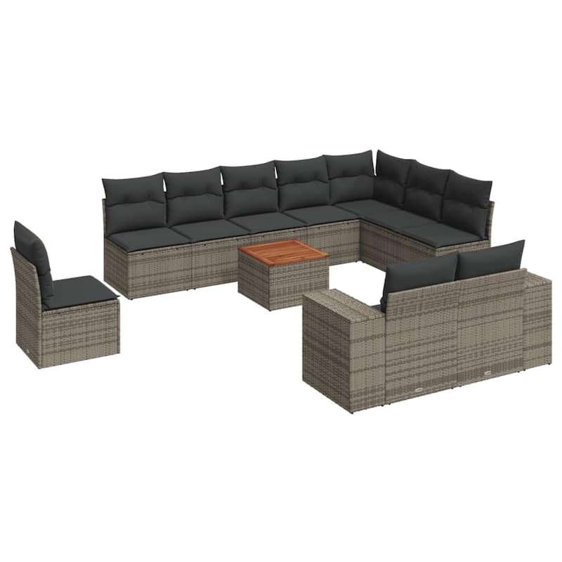 vidaXL Patio Sofa Set with Cushions Outdoor Furniture 11 Piece Poly Rattan - 21.7 x 21.7 x 14.6
