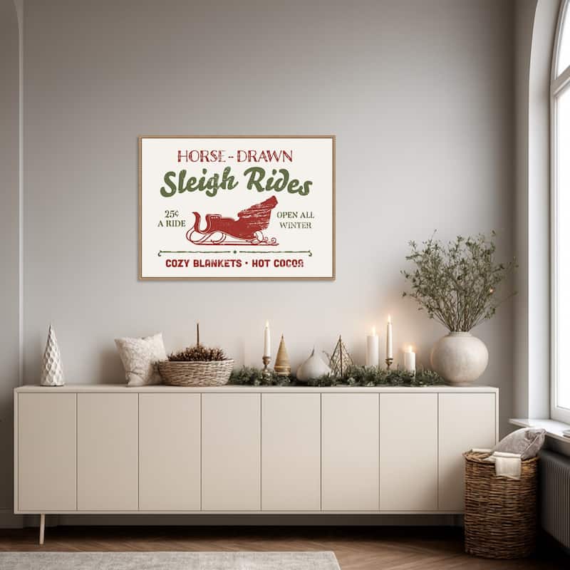 Christmas Farm Sign III by Victoria Barnes Framed Canvas Wall Art Print - Sylvie Beaded Rustic Natural