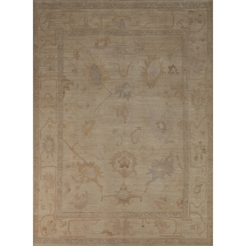 Hand Knotted Oriental 100% Wool Carpet Transitional All-Over Beige & Ivories Oushak Area Rug - 9' 10'' X 7' 11''
