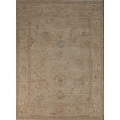 Vegetable Dye Beige Oushak Turkish Rug Handmade Wool Carpet - 7'11" x 9'10"