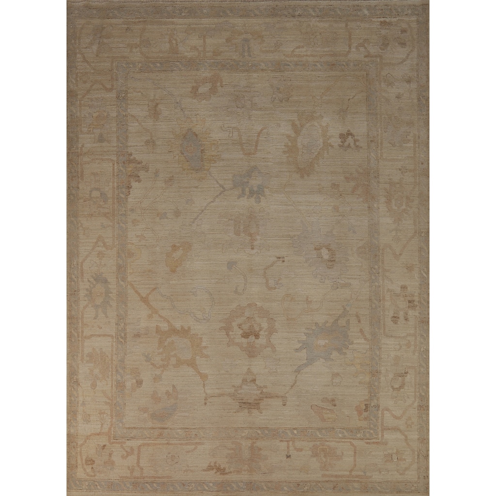 Hand Knotted Oriental 100% Wool Carpet Transitional All-Over Beige & Ivories Oushak Area Rug - 9' 10'' X 7' 11''