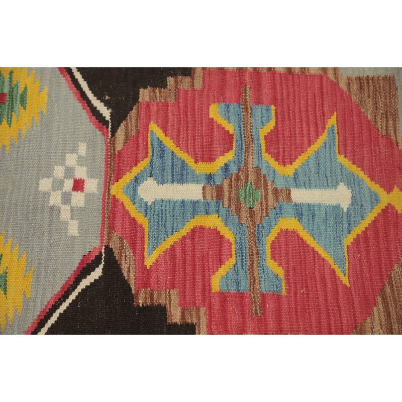 Hand Woven Oriental 100% Wool Carpet Southwestern Tribal Multi-Colored Kilim Area Rug - 9' 9'' X 7' 0''
