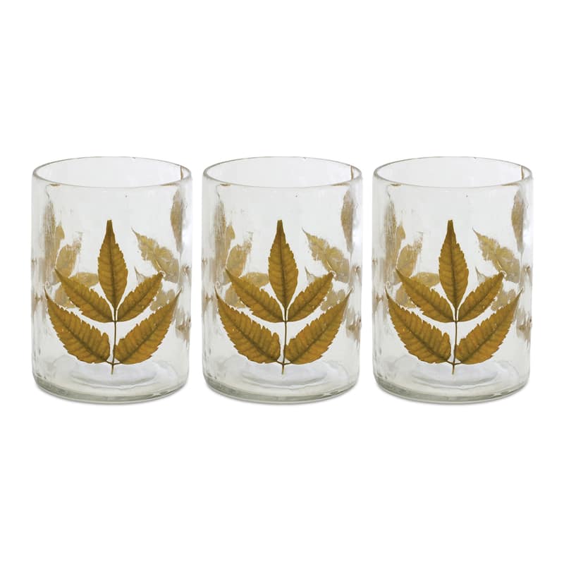 Dried Leaf Glass Candle Holder (Set of 3)
