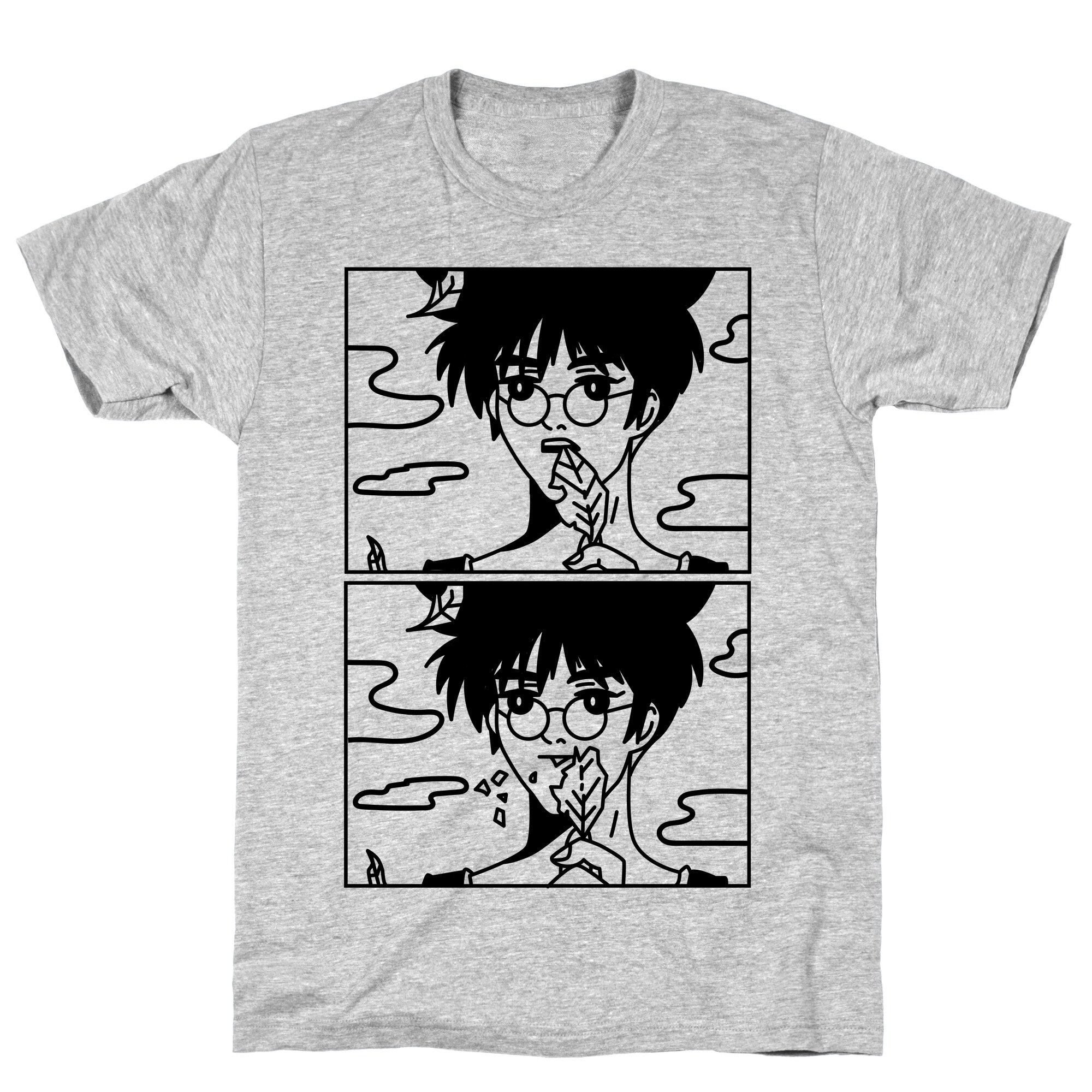 Shop Anime Guy Eating A Leaf Athletic Gray Men S Cotton Tee By