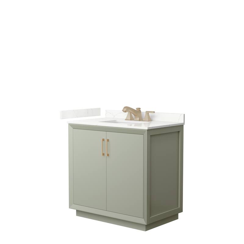 Strada 36-inch Single Vanity, Quartz Top - Light Green, Bronze Trim, Giotto Quartz Top