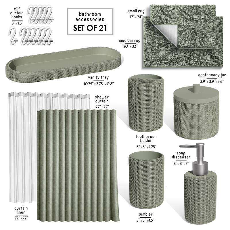 Clara Clark Complete Bathroom Accessories Set Shower Curtain, Bath Rugs & Shower Caddies