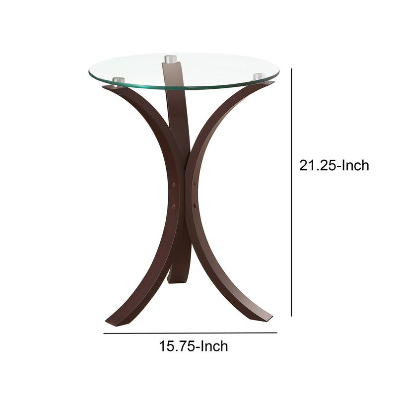 15.75 in. Cappuccino Brown Round Glass End Table, Sturdy Build End Side Table for Living Rooms