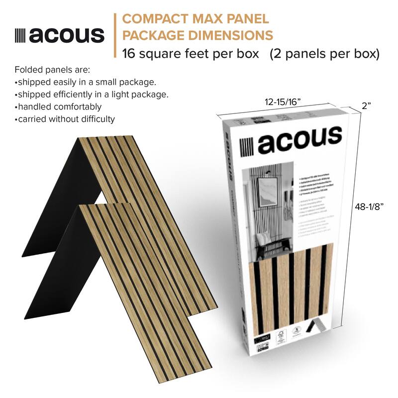 Acous ACMF2-70 Foldable Compact Max 12-in x 96-in x 0.4-in 2-Pack Wall Panels, Light Oak