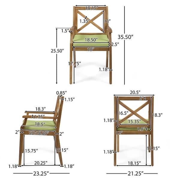dimension image slide 2 of 6, Llano Outdoor 5 Piece Acacia Wood Dining Set by Christopher Knight Home