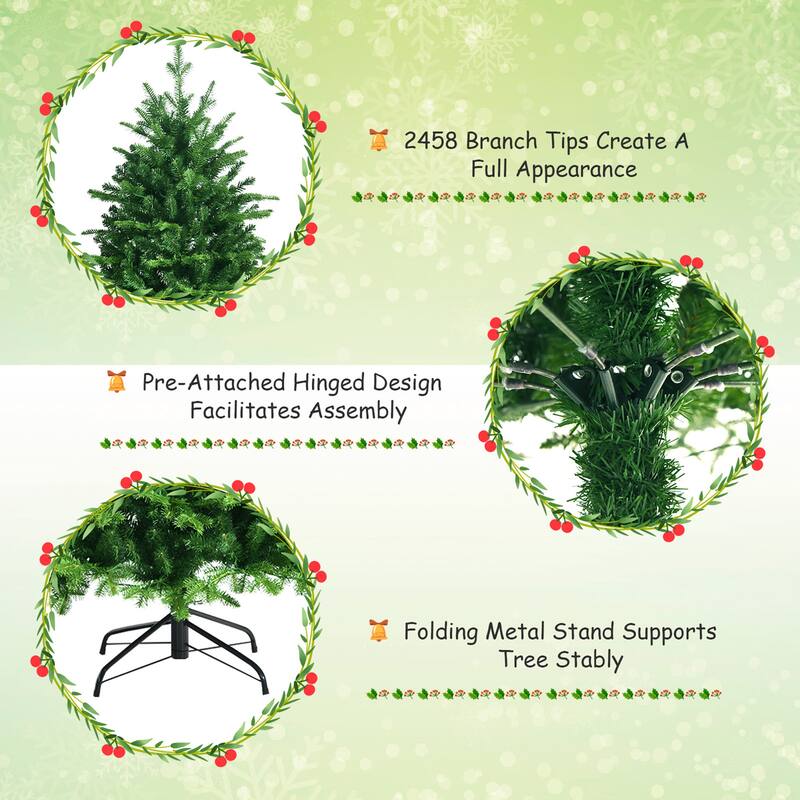 Gymax 6/7/8 ft Pre-Lit Christmas Tree Artificial Hinged Xmas Tree w/