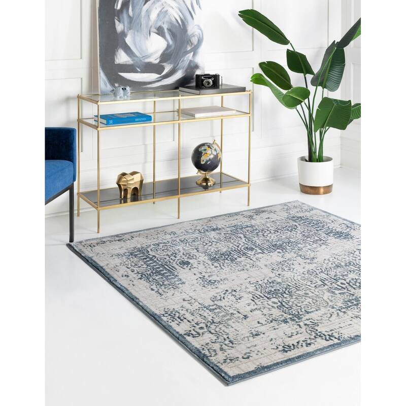 Country & Floral Cadence Collection Area Rug - 5'3" Square - Blue