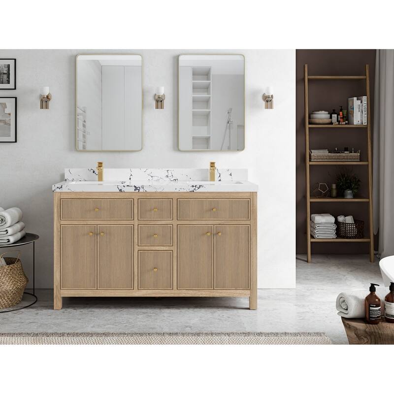 Willow Collections 60 in. W x 22 in. D Sonoma Teak Double Sink Bathroom Vanity with Countertop