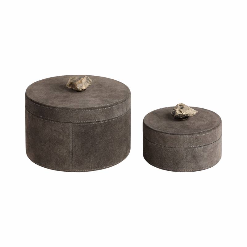 Wood Keepsake Box Stone Knob Lid Elegant Storage (Set of 2) - 5" Gray - 8" x 8" x 5"