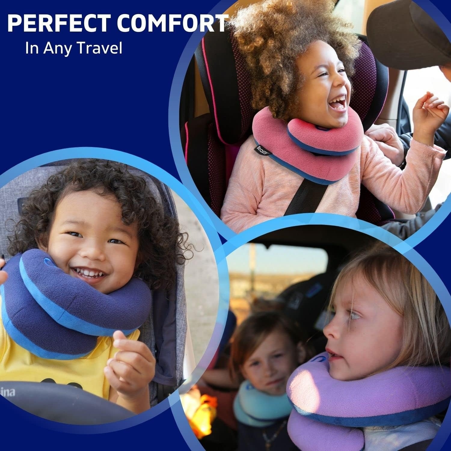 Kids Travel Neck Chin Supporting Pillow Provides Double Support Pink