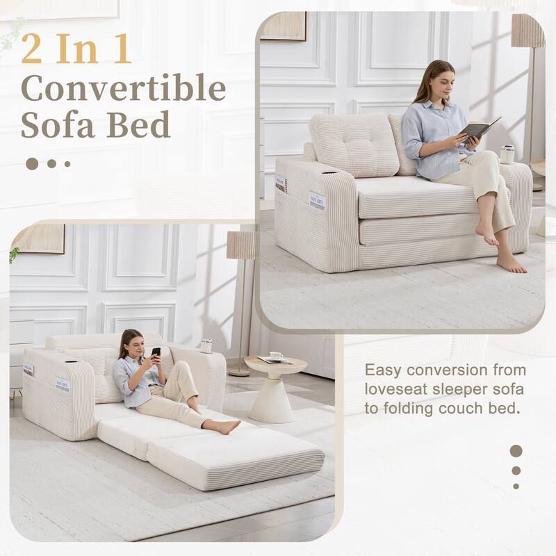 Convertible Sofa Bed, Expandable double Sofa Bed, 2 in 1 Convertible Sofa Bed, Fold Out Floor Couch with Pillows