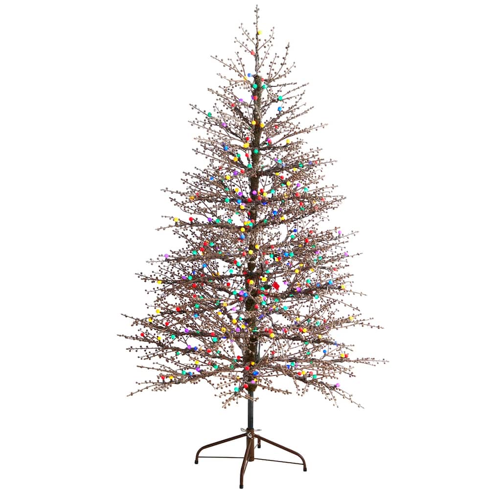 6ft. Frosted Berry Twig Artificial Christmas Tree with 350 Multicolor Gum Ball LED Lights & 808 Branches - Lively X-Mas Tree