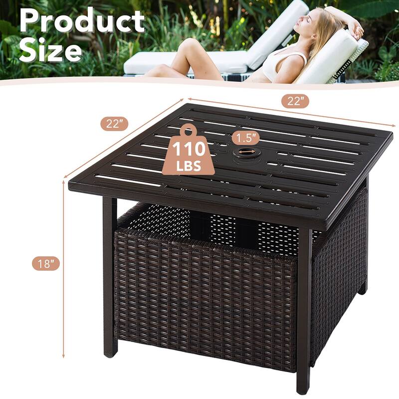Rattan Wicker Side Table Outdoor Furniture Deck Umbrella Table Brown