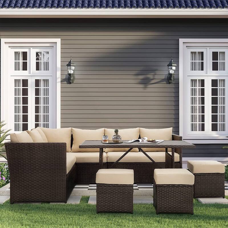 AECOJOY Outdoor Rectangle Wicker Dining Table
