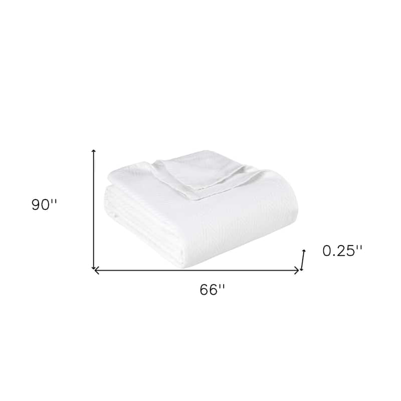 HomeRoots Twin White Cotton Woven Chevron Blanket