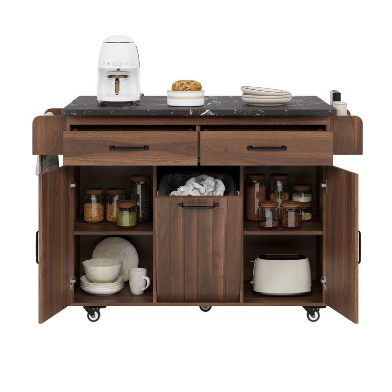 51.06'' Particle Board Kitchen Island with Drop Leaf, RollingWheels, Spice Rack, Towel Rack and Drawers