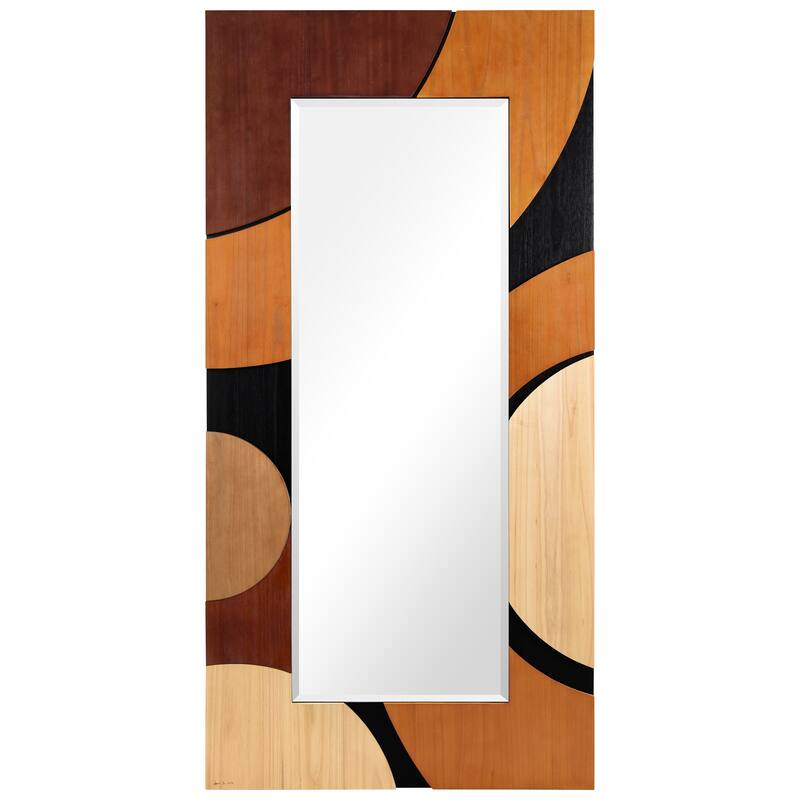 Geometric Blocks Hand Made Solid Paulownia Wood Beveled Leaner Mirror - Orange