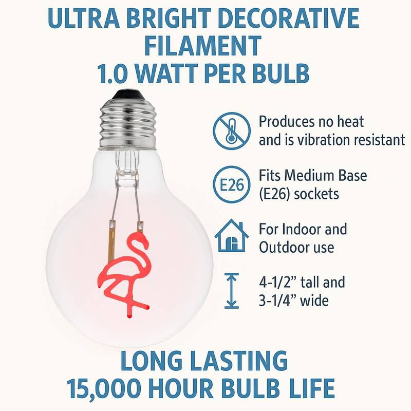 Festive Living LED Flamingo Decorative Filament Bulb G80 Globe E26 Base 1W Clear Glass 1pk