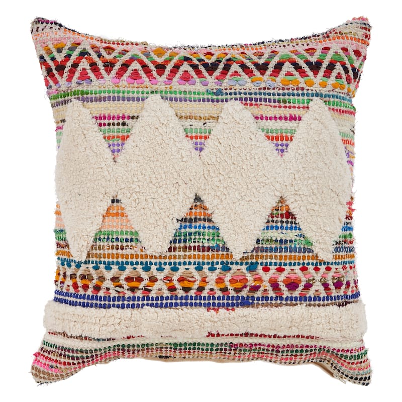 Sevita White Diamond Chevron Cotton Throw Pillow 18 inch