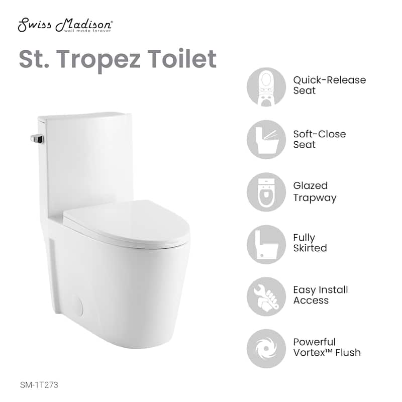 St. Tropez One-Piece Elongated Toilet Left Side Flush, 10" Rough-In 1.28 Gpf - 26.77" x 14.69" x 31.02"