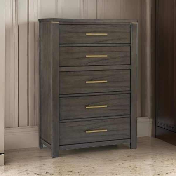 Carie 58 Inch Tall Dresser Chest, 5 Drawers, Gold Handles, Brown Gray Wood  - Bed Bath & Beyond - 40386697