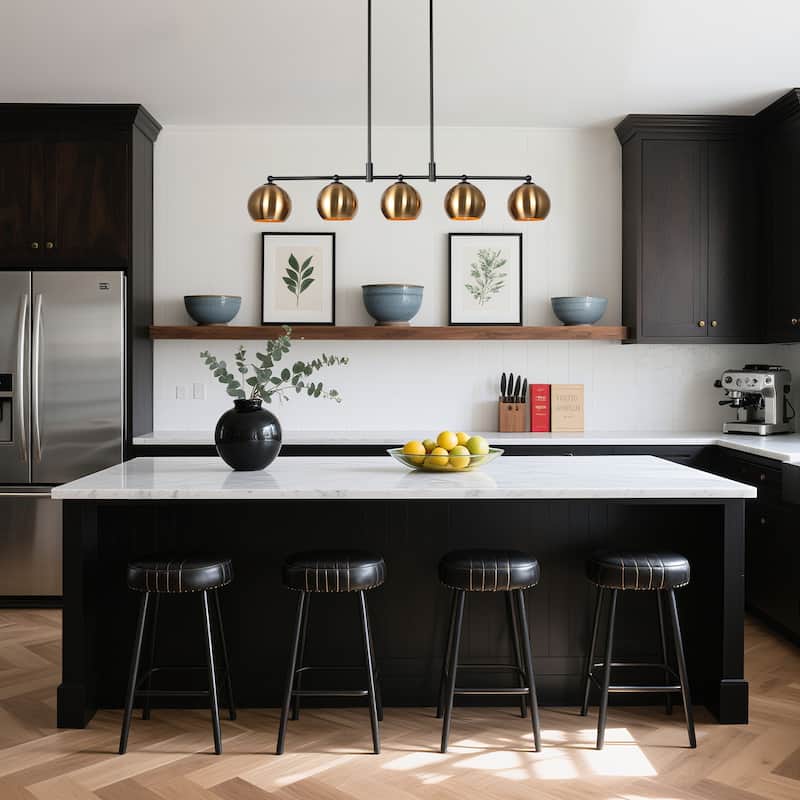Modern Black Gold 5-Light Linear Chandelier Kitchen island Pendant Lights with Metal Shades - L38.5" x W5.5" x H7.5"