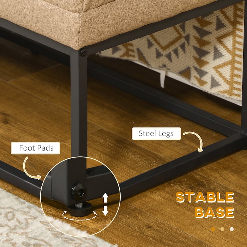HOMCOM 47.25" End of Bed Bench with Channel Tufted Design, Upholstered Ottoman Bench with Steel Legs for Bedroom, Brown