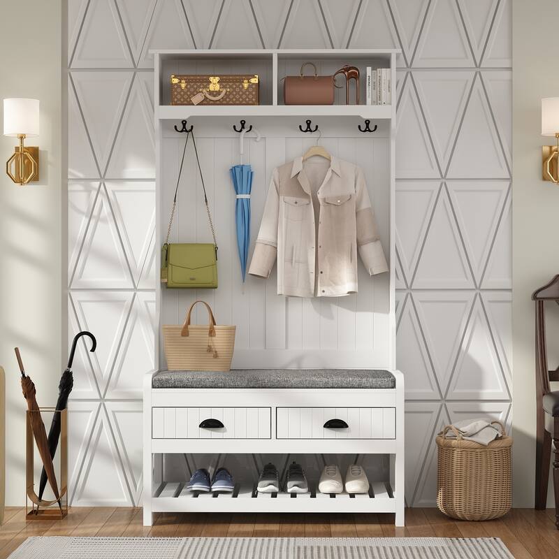 Timechee 34.3'' Wide Hall Tree with Bench and Shoe Storage
