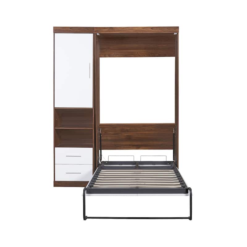 Compact Twin/Full Murphy Bed with Storage Cabinet, Ideal for Guest Rooms