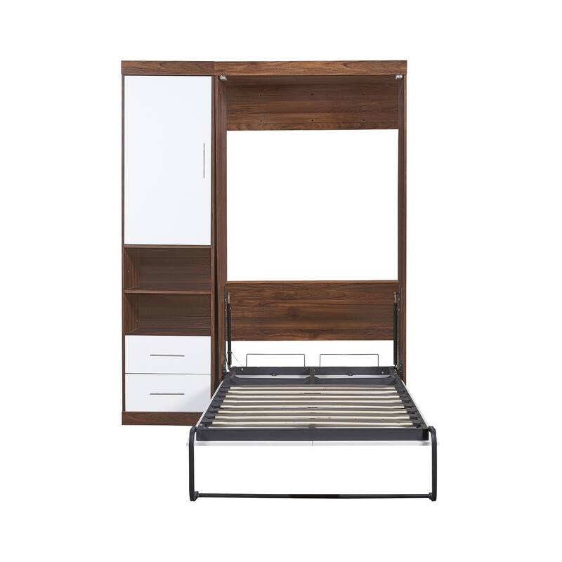 Twin/Full Murphy Wall Bed with Side Cabinet, Fold-Away Bed with Storage, Ideal for Small Apartments and Guest Rooms