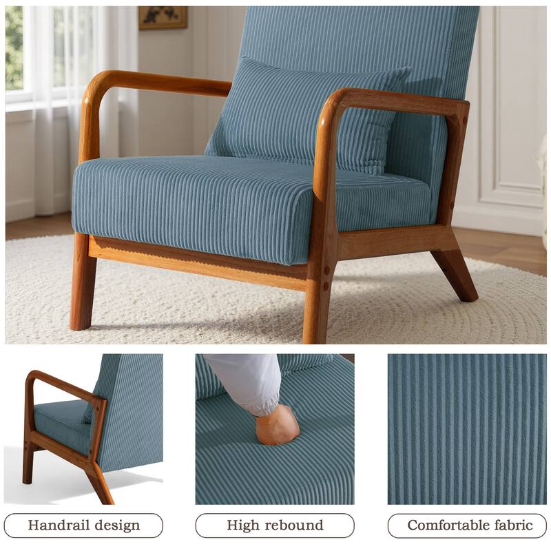 Uixe Mid Century Solid Wood Upholstered Corduroy Accent Chair