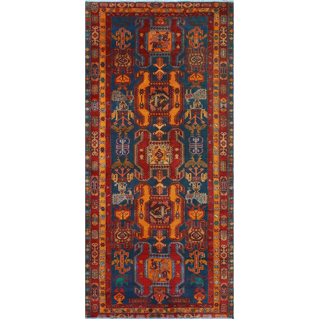 Fine Vintage Distressed Eren Navy/Orange Runner - 4'9" x 10'4"