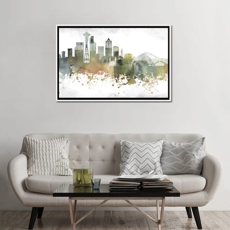 iCanvas "Seattle Skyline" by WallDecorAddict Framed Canvas Print