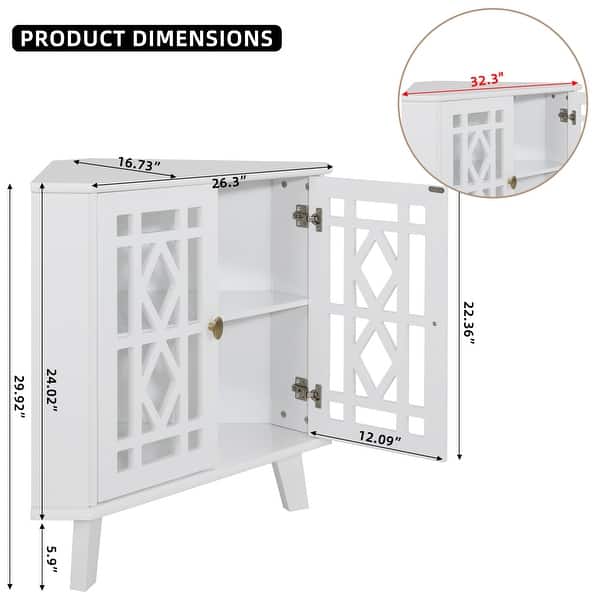 dimension image slide 1 of 5, Corner Sideboard Cabinet Free-Standing Corner Storage Organizer