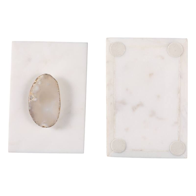 Marble Agate Top Lidded Storage Box - White/Gold - 6" x 4" x 3.25"