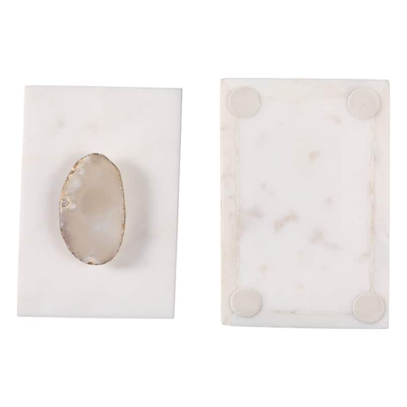 Marble Decorative Box with Agate Handle and Lid - 6" x 4" x 3"
