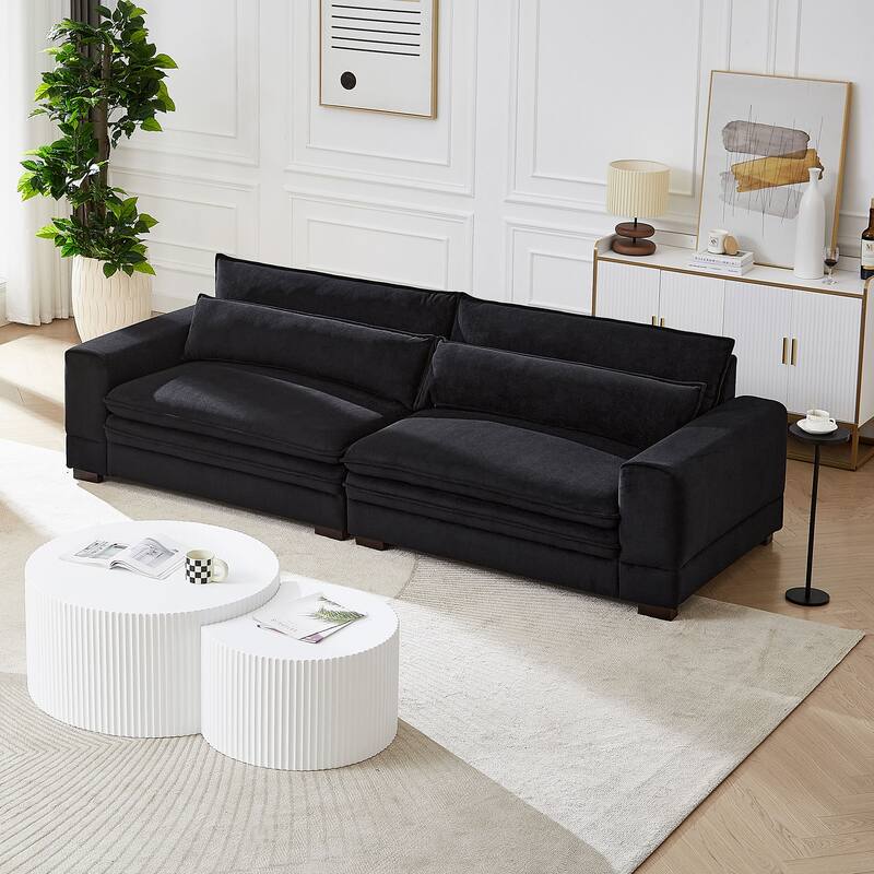 Modern 104.7" Large Fabric Sofa with Lumbar Pillows