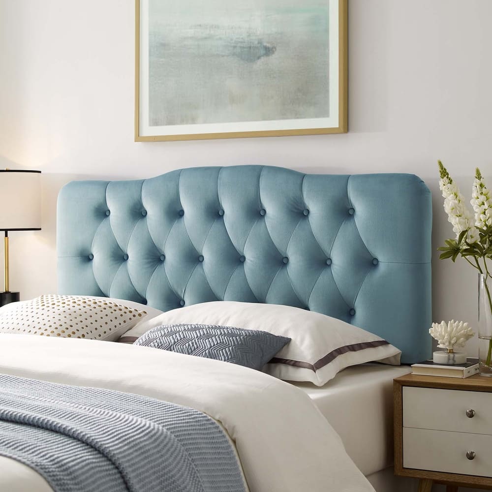 Carson Carrington Labbetorp Queen Diamond Tufted Velvet Headboard