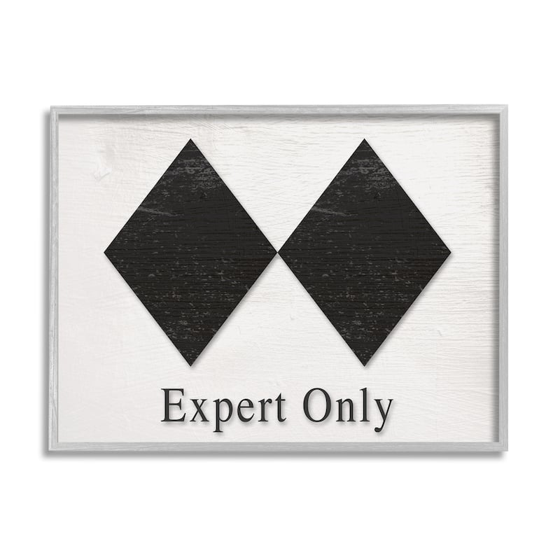 Stupell Double Black Diamond Ski Sport Symbol Experts Only Framed Wall Art