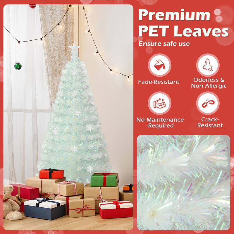 5 Feet Pre-Lit White Artificial Christmas Tree with Iridescent Leaves