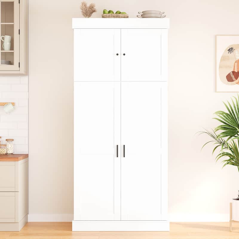 77" Tall Modern Shaker Kitchen Pantry with Wine Rack, Freestanding Storage Cabinet with Drawers & Door Shelves