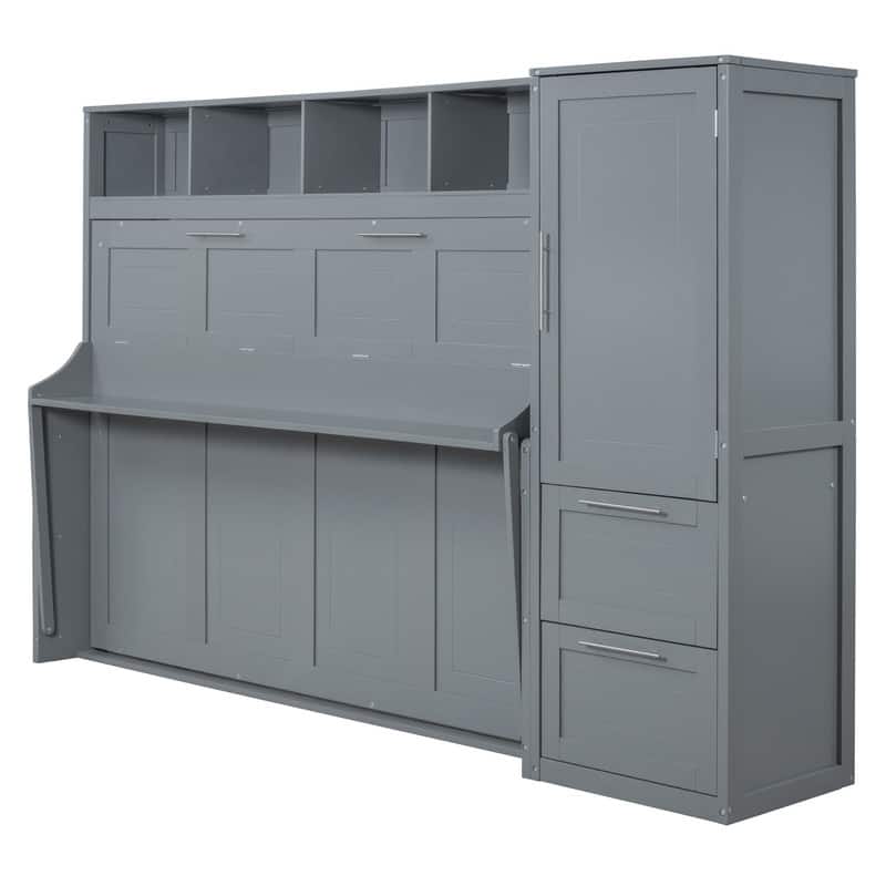 Queen Size Murphy Bed Wall Bed with Closet and Drawers
